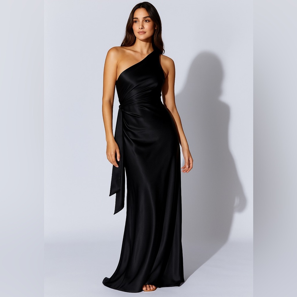 Meshki Calliope Maxi Dress Women’s XS Black One Shoulder Satin Draped